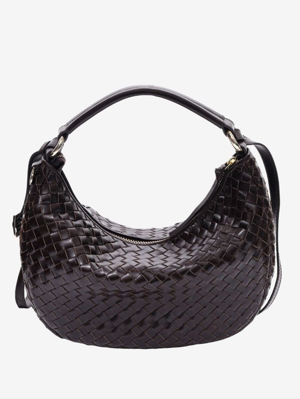 NWT ADAX SALERNO WOVEN LEATHER SHOULDER BAG - MARLIN DARK BROWN
